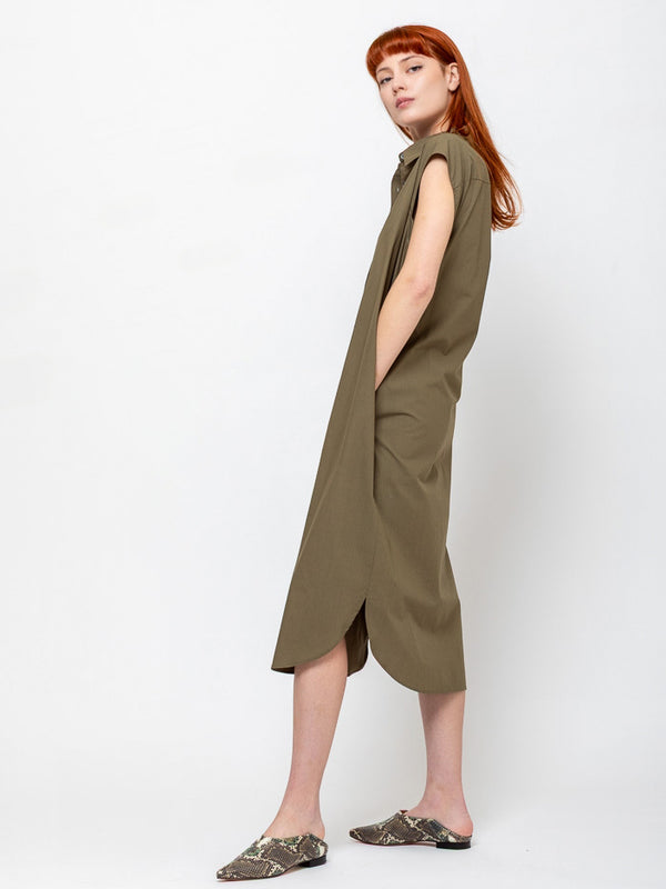 Odeeh - Sleeveless Shirt Dress - Dark Olive - Verdalina
