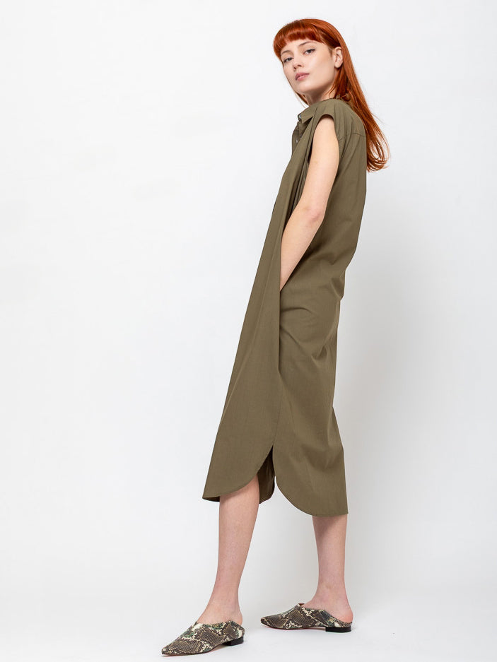 Odeeh - Sleeveless Shirt Dress - Dark Olive - Verdalina