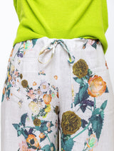 Linen Floral Drawstring Pants
