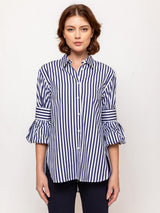 Roman Stripe Blouse - Blue Stripe