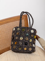 Raffia Tote with Velvet Buttons - Blue Night