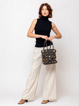 Raffia Tote with Velvet Buttons - Blue Night