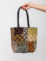 Raffia Tote with Small Velvet Buttons - Multi