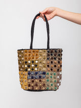 Raffia Tote with Small Velvet Buttons - Multi