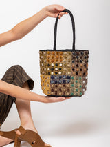 Raffia Tote with Small Velvet Buttons - Multi