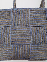 Woven Raffia Tote - Blue and Olive Multi