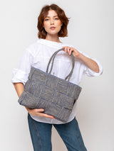 Woven Raffia Tote - Blue and Olive Multi