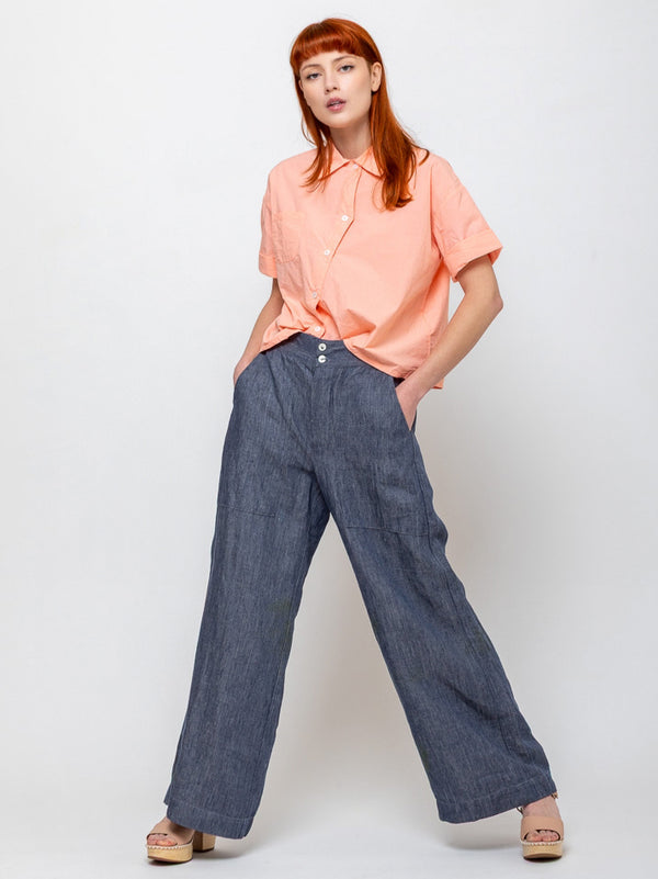 Sula - Flare Pants Linen Denim - Blue - Verdalina