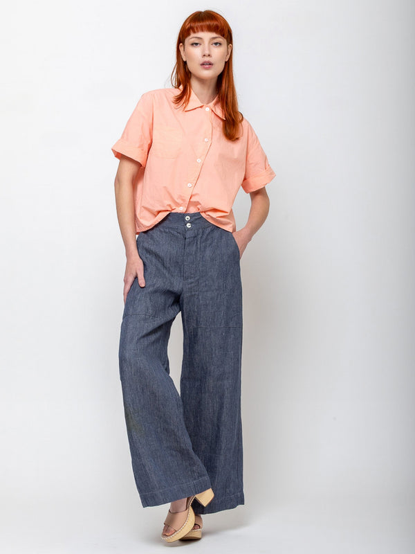 Sula - Flare Pants Linen Denim - Blue - Verdalina