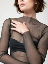 Sula - Slash Neck Tee - Silk Tulle - Black - Verdalina