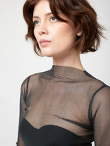 Sula - Slash Neck Tee - Silk Tulle - Black - Verdalina