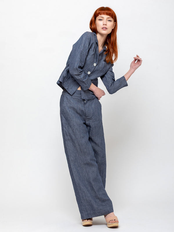 Sula - Stanley Jacket Linen Denim - Blue - Verdalina