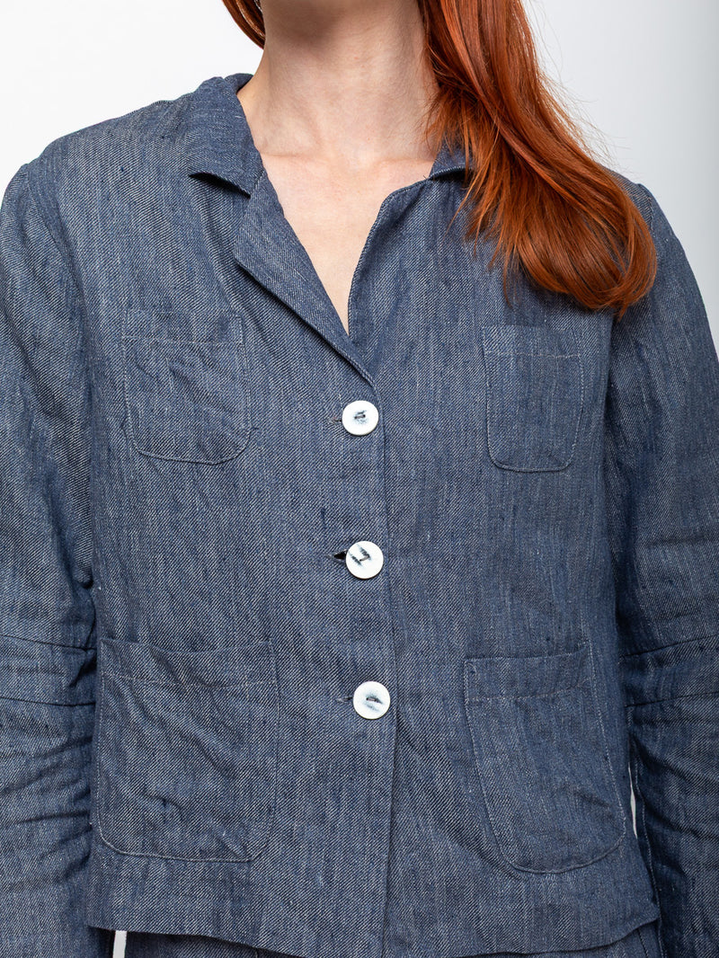 Sula - Stanley Jacket Linen Denim - Blue - Verdalina