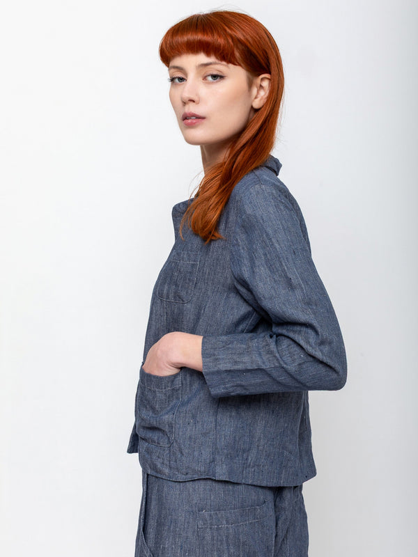 Sula - Stanley Jacket Linen Denim - Blue - Verdalina