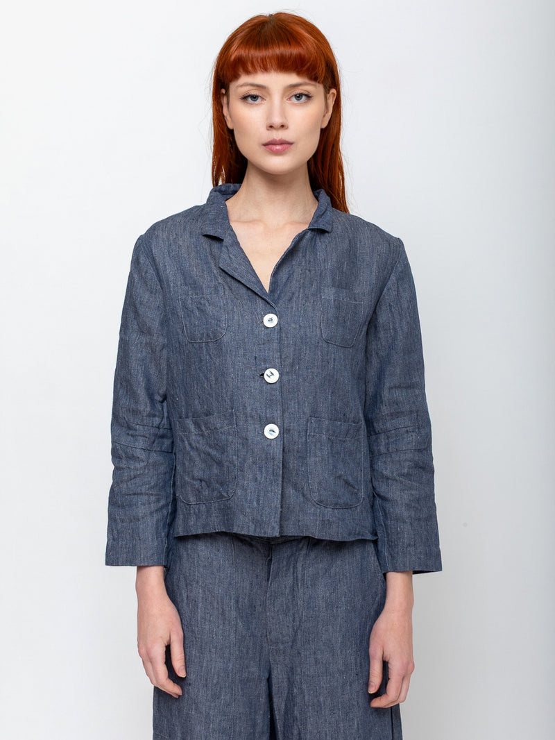Sula - Stanley Jacket Linen Denim - Blue - Verdalina