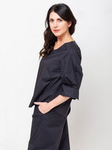 Susanne Bommer - V-Neck Cotton Poplin Shirt - Blue Moon - Verdalina