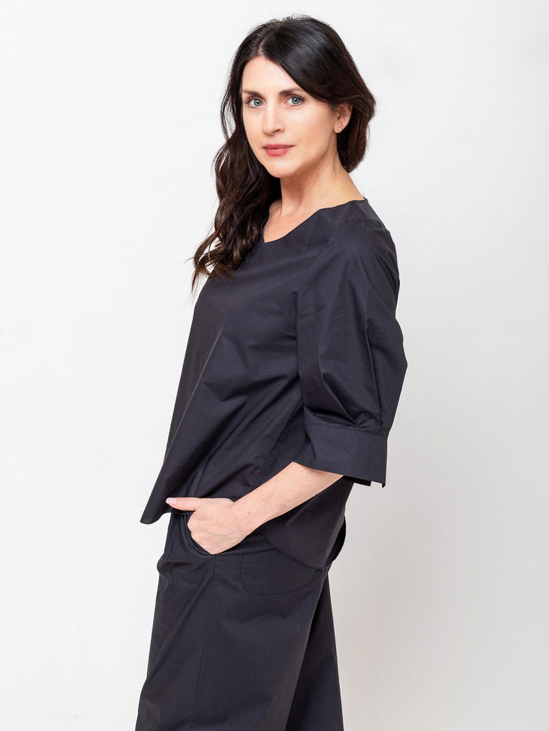 Susanne Bommer - V-Neck Cotton Poplin Shirt - Blue Moon - Verdalina