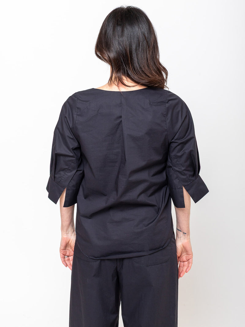 Susanne Bommer - V-Neck Cotton Poplin Shirt - Blue Moon - Verdalina