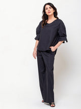 Susanne Bommer - V-Neck Cotton Poplin Shirt - Blue Moon - Verdalina
