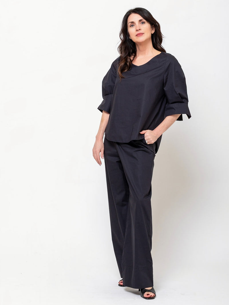 Susanne Bommer - V-Neck Cotton Poplin Shirt - Blue Moon - Verdalina