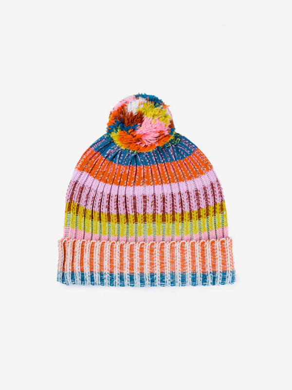 Mosaic Stripe Pom Beanie - Rust/Lilac