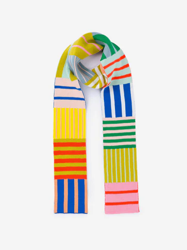Patchwork Stripe Skinny Scarf - Rainbow