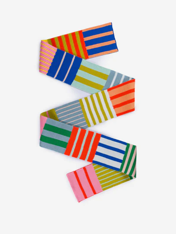 Patchwork Stripe Skinny Scarf - Rainbow