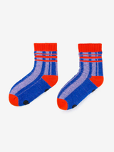 Plaid Stripe House Socks - Pink/Red