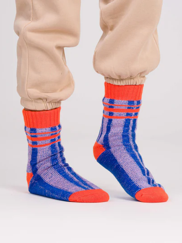 Plaid Stripe House Socks - Pink/Red