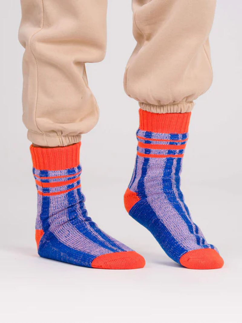 Plaid Stripe House Socks - Pink/Red