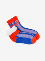 Plaid Stripe House Socks - Pink/Red